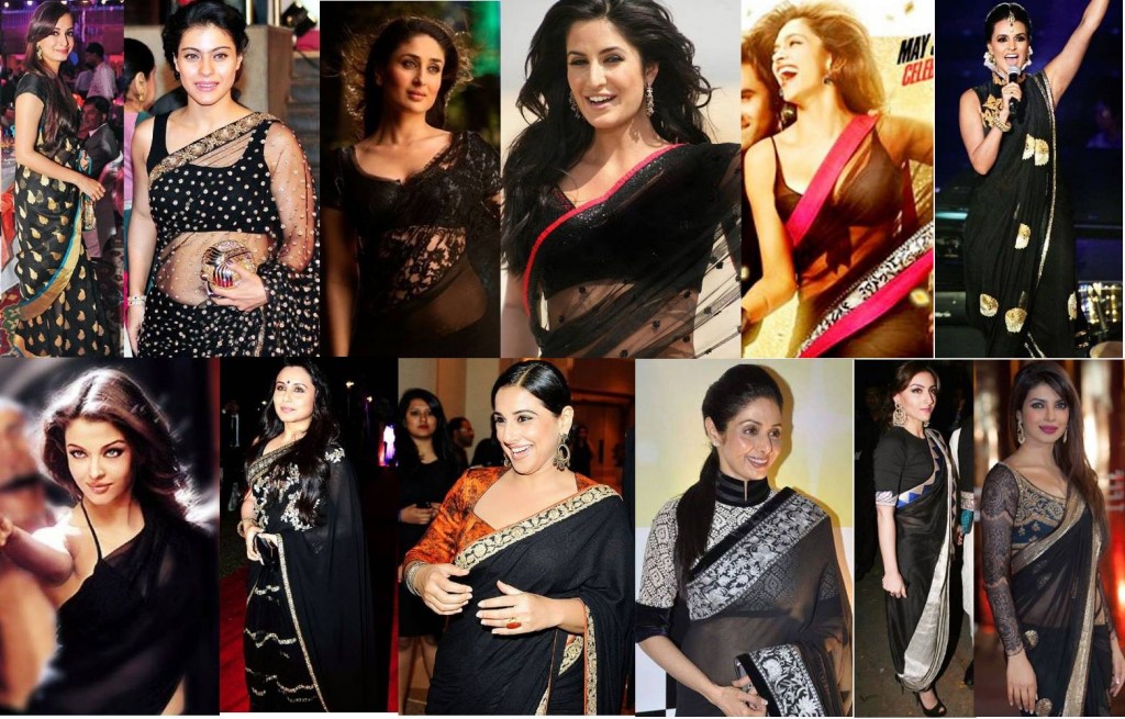actress in black saree