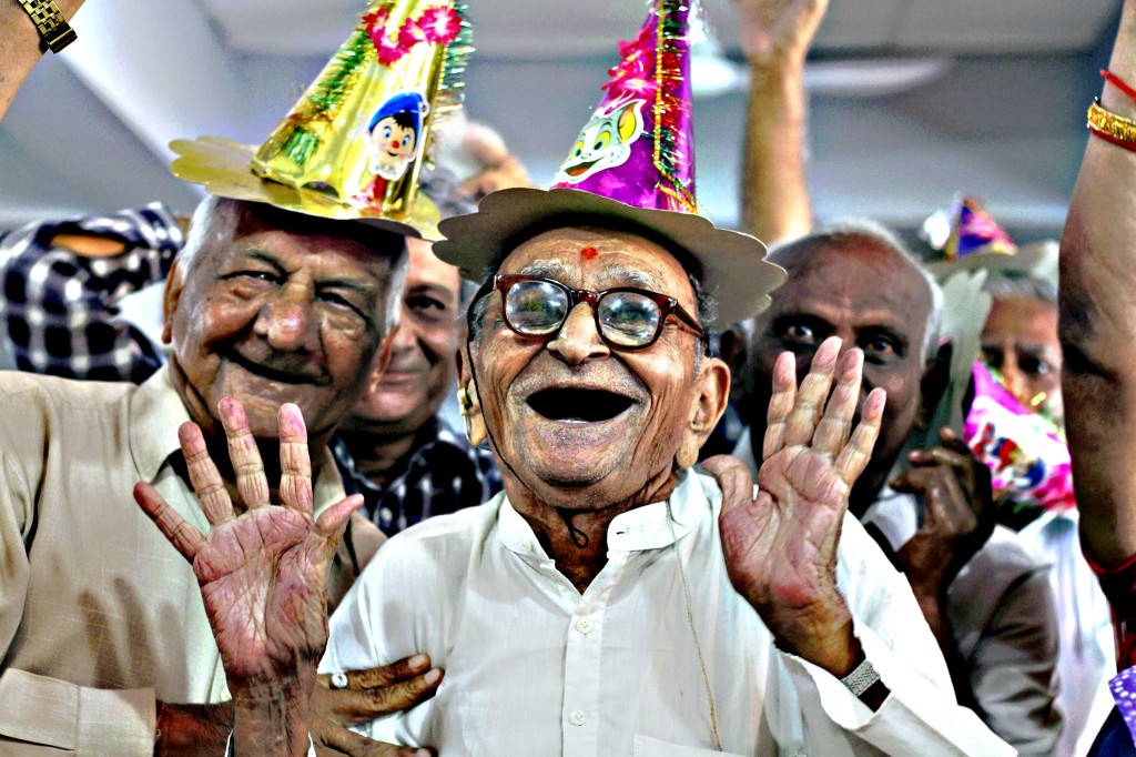 Elderly Indians participate in celebrations to mark Internationa
