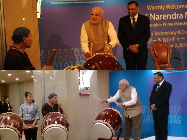 PM Modi with Japanese Ceremonial Drummers