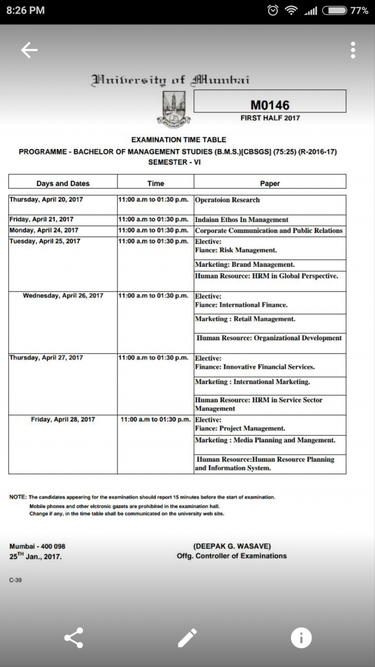 Tybms Sem 6 Revised Time Table For The Year 2016 2017 BMS